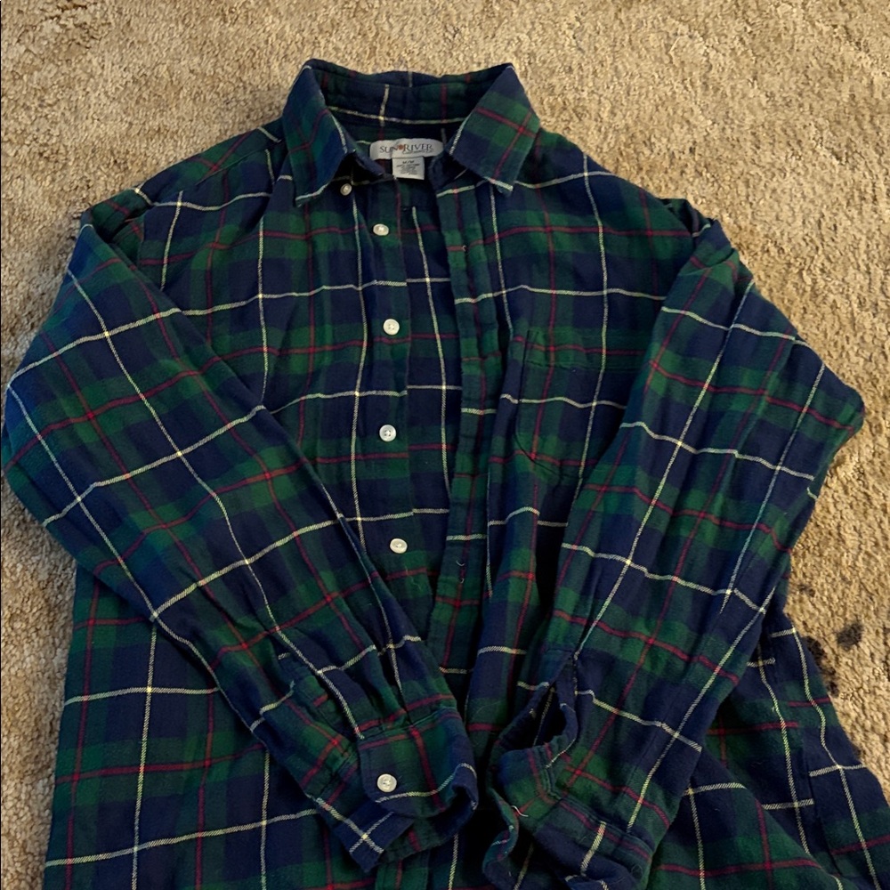 Plaid Button-Down Shirt - Navy and Green